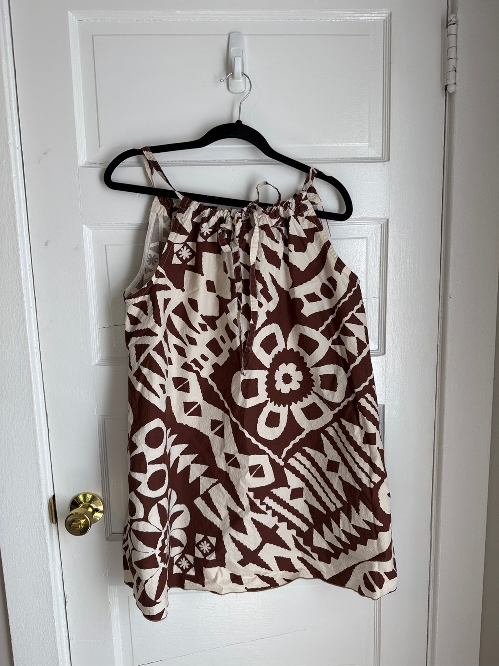 BDG Brown & Cream Geometric Halter Mini Dress